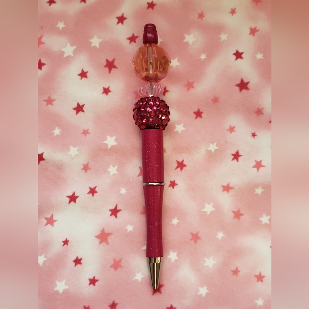 Handcrafted Beaded Pen - Hot Pink, Raspberry and Pink.
